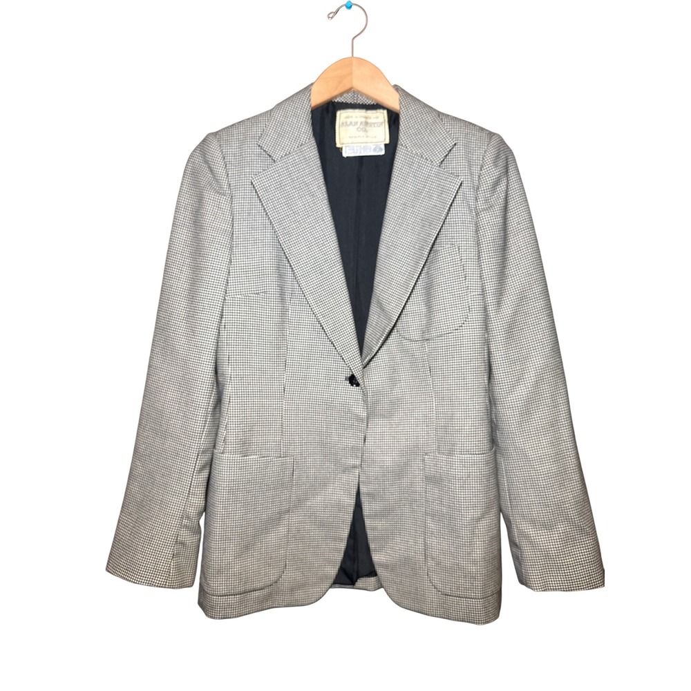 Alan Austin Co Beverly Hills France Pure Wool Houndstooth Blazer Sport Coat Gray